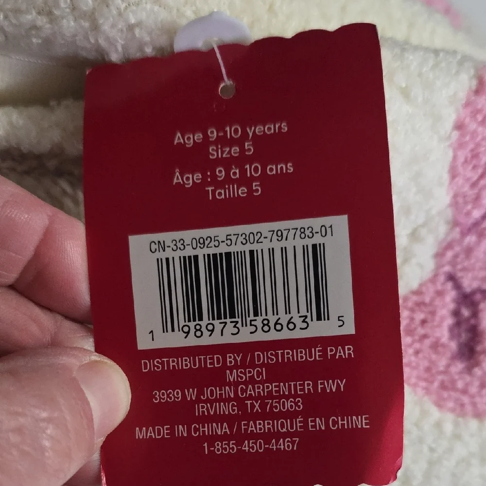Ashland Cozy Cream Kids Slippers with Pink Bow Accent Size 5 NEW